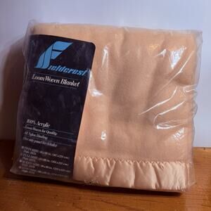 Vintage Fieldcrest Loom Woven Acrylic Blanket FULL Peach Pink 80x90 NEW